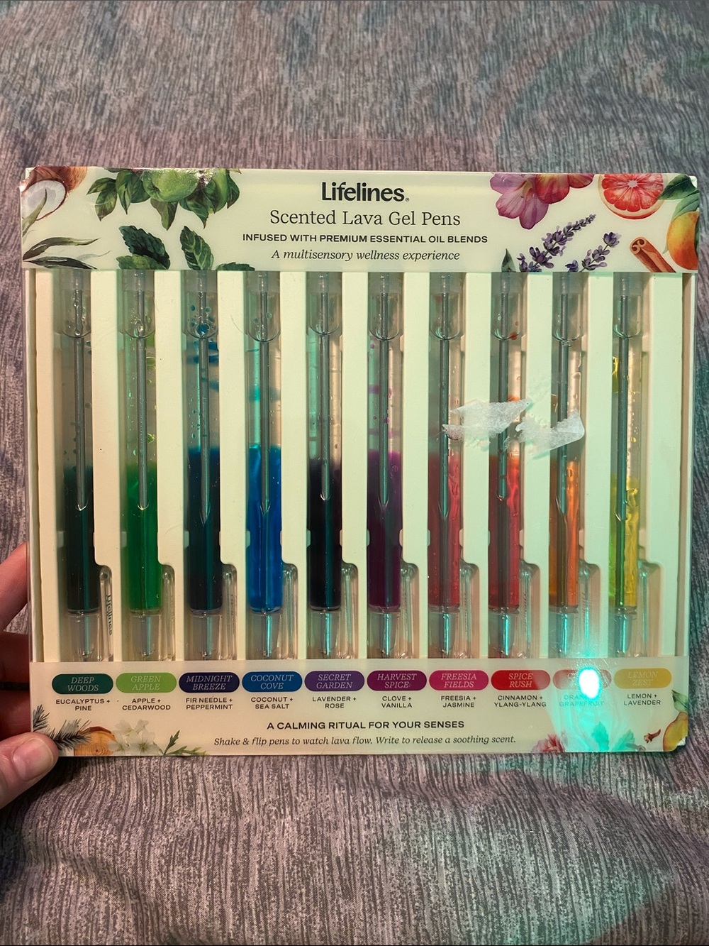 Lifelines Scented Lava Gel Pen Set - 10 Pens Infused w/ Essential Oils NEW